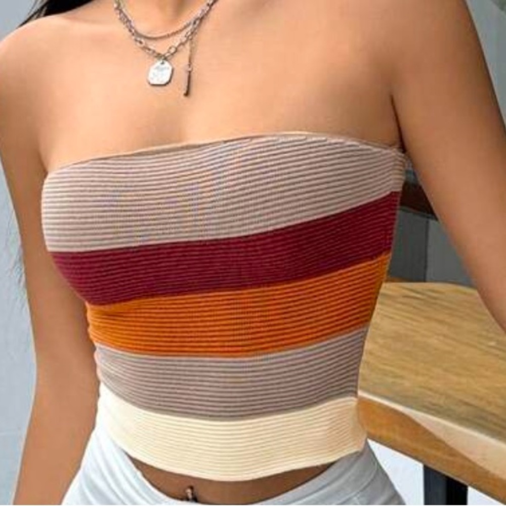 SHEIN Multicolor Striped Tube Crop Top